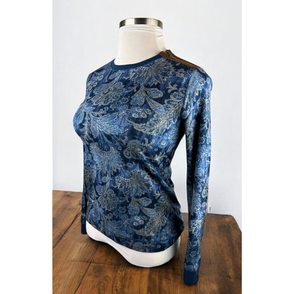 Lauren Ralph Lauren Tops - NWT Lauren Ralph Lauren Paisley Print LS Suede Elbow Shoulder Zip Top Blue Large
